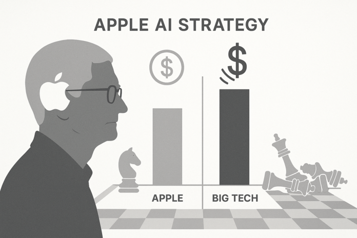 Apple AI strategy concept with Tim Cook and contrast between Apple and Big Tech AI spending