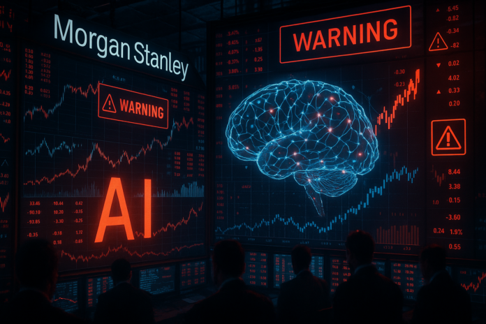 Morgan Stanley financial warning about AI breakthrough with digital brain and Wall Street finance scene