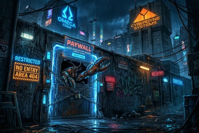 Paywall barrier with lobster claw blocked