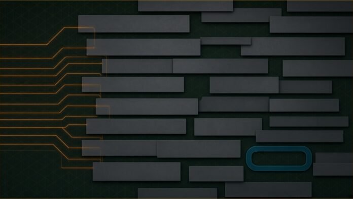 How Big Is an AI Data Centre? Meta's 5 GW Campus | TSN Illustration of a top-down grid of long grey blocks with thin amber power lines running in from one edge and a small teal cooling loop