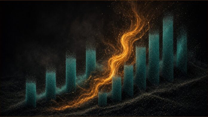 Amazon Q3: AWS Up 39% to $46bn, Record Margin | TSN Amazon illustration: rising teal columns of light particles with an amber current surging between them