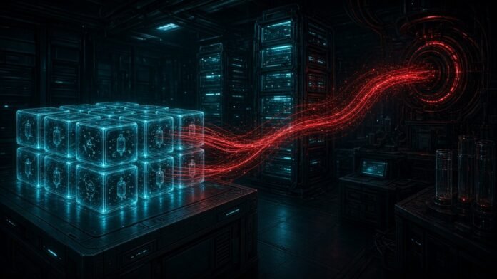 Circuit-line test tube rack with data spilling from one tube into a void before a cracked shield