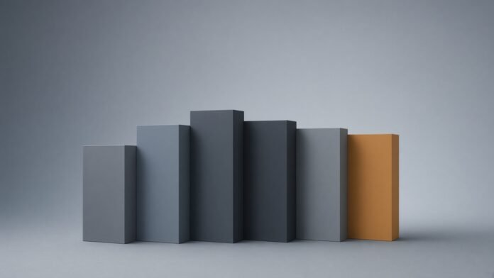 A row of similar unbranded blocks, with one amber block set slightly lower than the tallest.