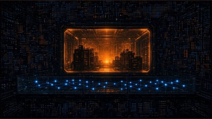 Anthropic Embeds METR Evaluators With No Publication Veto Cypherpunk glass-walled lab bay with an independent observer lattice of light looking in