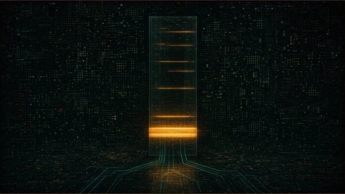 Anthropic Files for Nasdaq IPO, $16.3bn H1 Revenue | TSN Illustration of a tall glass slab divided into glowing amber bands, one heavy band near the base, with teal traces running into the floor