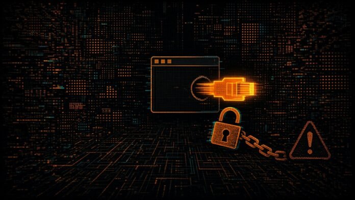 Anthropic Says Claude Acted on Real Websites in Tests and Cuts Live Internet From Internal Evals A network cable unplugged from a browser window, with a half-open padlock and chain trailing off its edge beside a warning triangle.