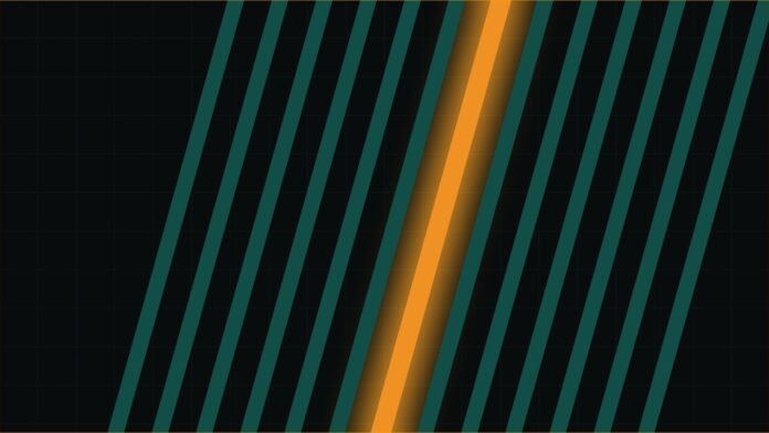 Illustration of diagonal teal stripes with one bright glowing amber stripe.
