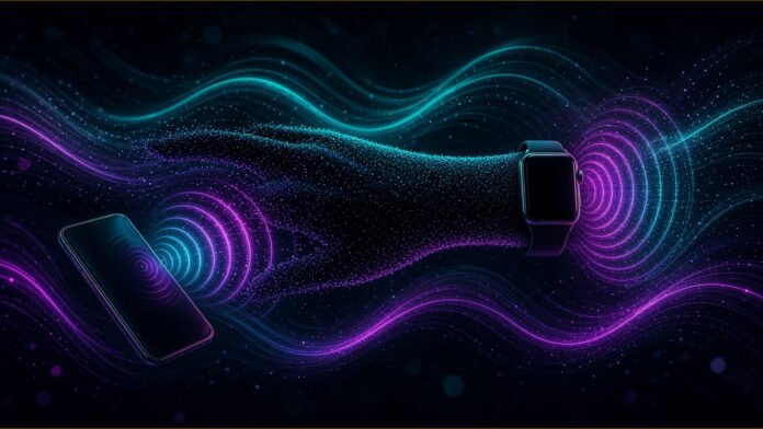 Apple Asks Judge to Throw Out $5.7bn Taction Patent Verdict Haptic wave ripple on a dark smartphone slab balanced on scales against a stack of coins