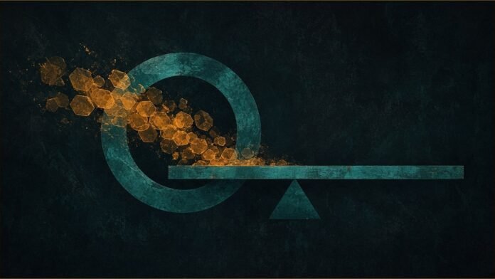 BoE Consults on Tokenised Collateral at UK CCPs | TSN Illustration of amber hexagons flowing through a teal ring onto a balanced beam.