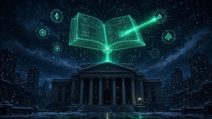 Bank of Russia Adds Sberbank to Crypto Exchange Register Central bank building at night with a glowing holographic registry above it