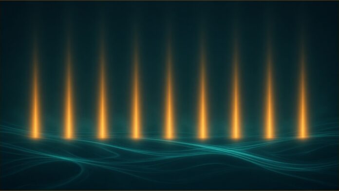 Black October: Wiz Tracks AI Platform Breaches | TSN Illustration of Black October concept in teal and amber: nine amber beams of light rising above flowing teal threads of light on a dark ground.