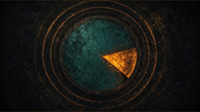 Illustration of an amber segment slotting into a teal circle within amber rings.