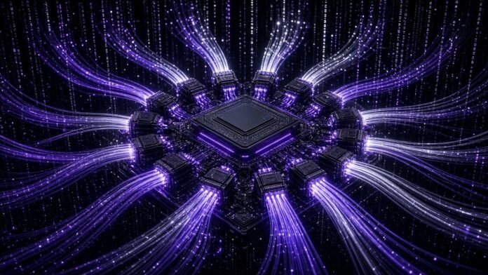Switch chip ringed by optical engines with fibres fanning out