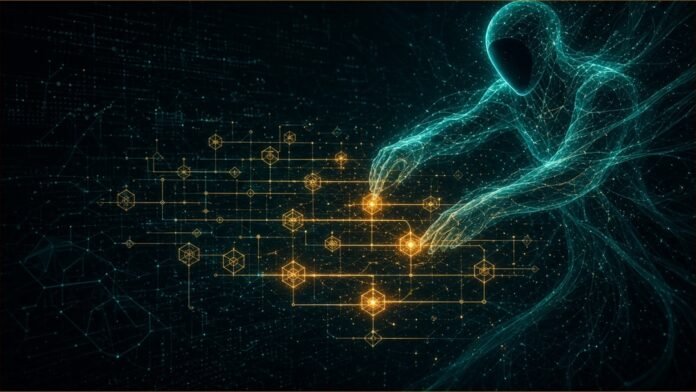 Anthropic Says Claude Designs Better Quantum Circuits | TSN An abstract light-form assembling a glowing quantum circuit.