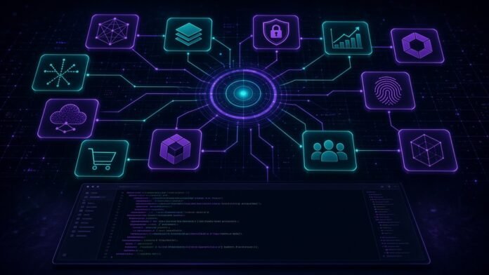Cursor Opens Origin App Marketplace With 20+ Partner Apps Grid of glowing app tiles plugging into a central coding agent hub