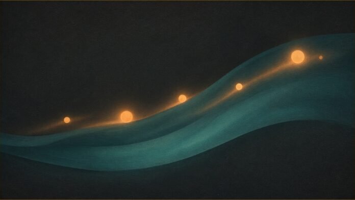 Curve Finance Launches StableSwap on Stellar | TSN Illustration of amber orbs of light gliding along a curved teal wave.