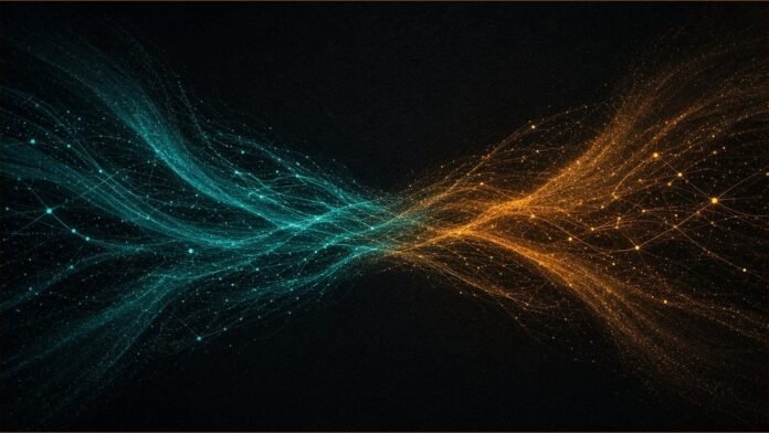 DoorDash to Buy Instacart for $17bn | TSN Illustration of teal and amber particle networks merging into one lattice.
