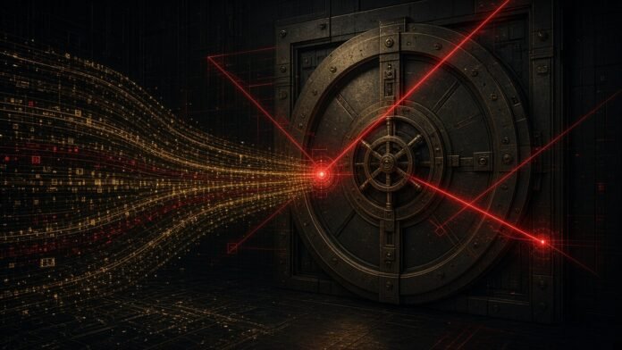 FinCEN Fines Bank of America $1.2bn; OCC's $750m Credited Wireframe bank facade with glowing transaction streams and red-flagged nodes slipping past a broken beam