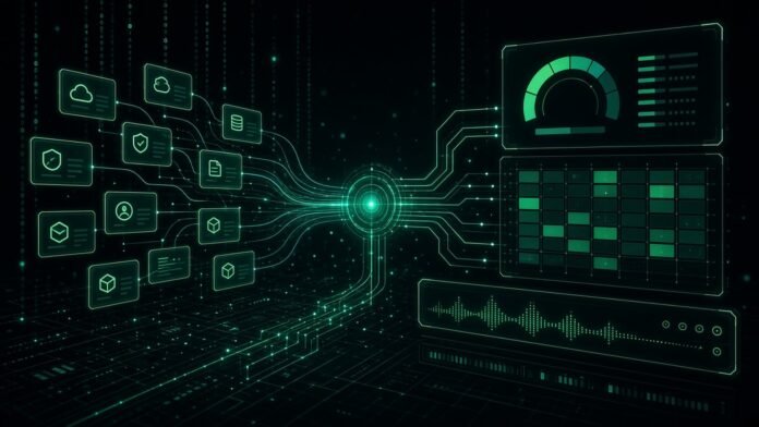 Freshworks to Acquire Torii for SaaS and AI Spend Governance Software subscription tiles routed into a glowing spend-governance dashboard