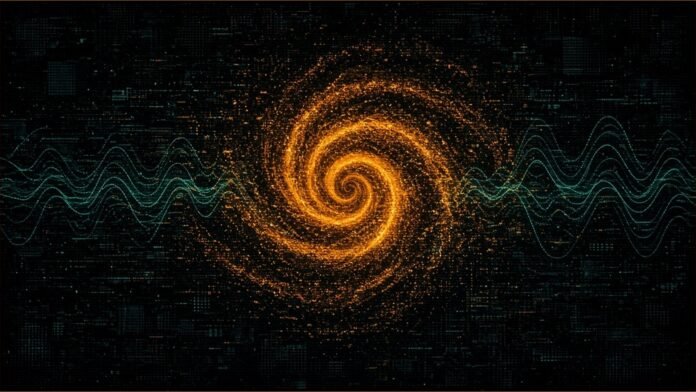 GE Vernova Raises 2026 Forecast as Backlog Hits $197bn | TSN Illustration of a glowing amber spiral of particles with teal wave lines pulsing outward on either side.