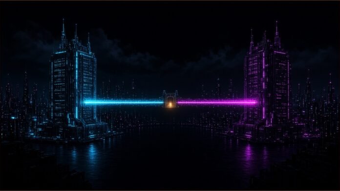 OpenAI GPT-6 Models Come to Google Cloud | TSN Illustration of two data-centre towers joined by a glowing bridge with a small gate at its centre