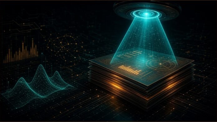 Google Makes Deep Review Public for Technical Documents Stack of translucent document panes scanned by parallel light beams converging into a verification seal