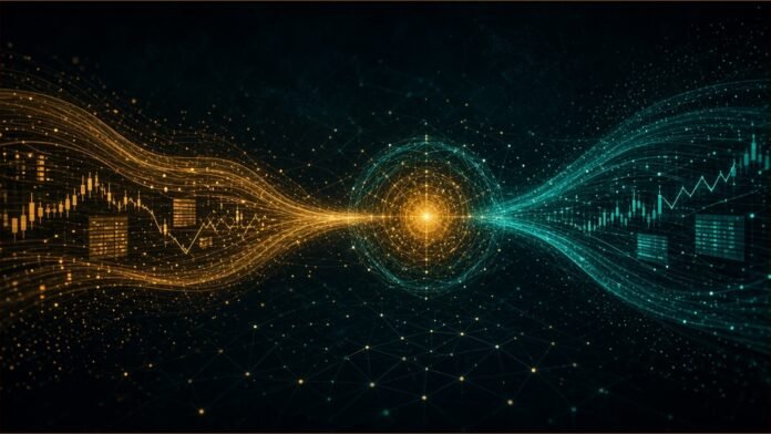 Intuit to Acquire Sequence for Revenue Management | TSN Two streams of financial data merging into one network node.
