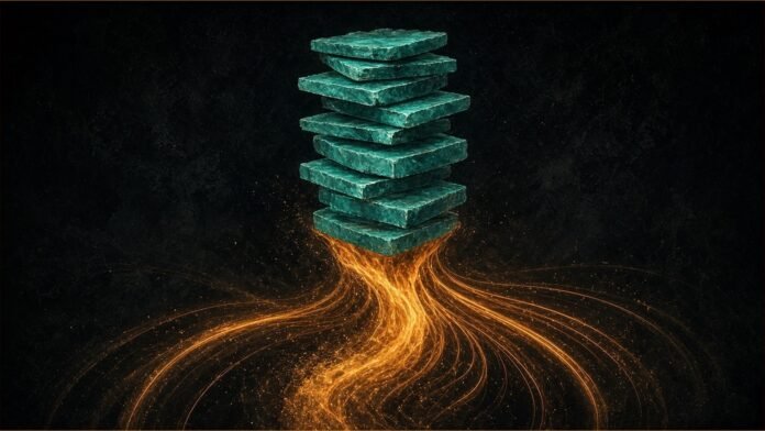 IREN Unlocks $363m From Deployed AI GPUs | TSN Illustration of stacked teal blocks lifted by sweeping amber arcs of light.