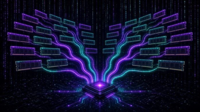 Neon memory modules branching out from a central processor