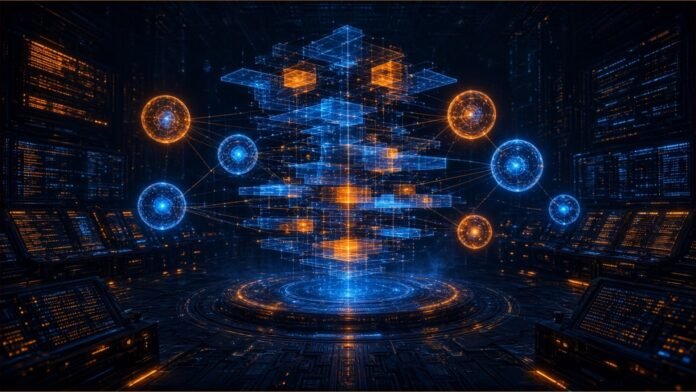 Meta Built Forum With an AI Agent in the Loop An engineer dial outside a looping agent cycle of plan-build-test-verify arrows