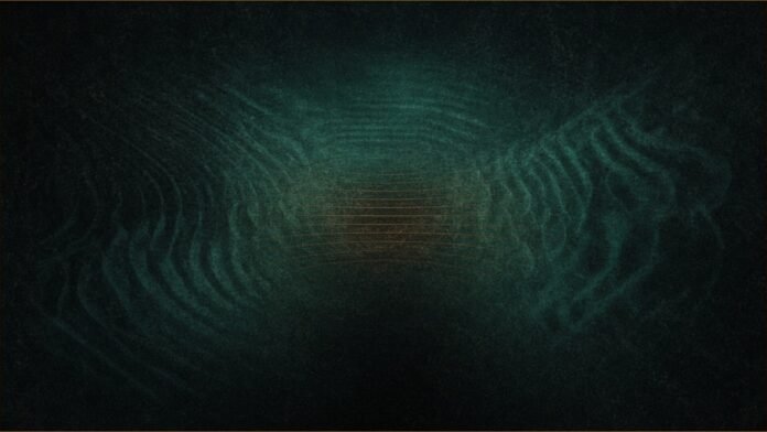 Meta Notes Discussed 'Whisper Strategy' Against Haidt | TSN Illustration of faint amber lines half-hidden behind a teal veil, with ripples spreading outward.