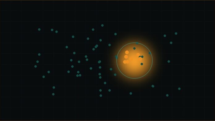 Meta Gives Five US Universities $2m for AI Research | TSN Illustration of scattered teal dots and a glowing amber cluster inside a thin ring.