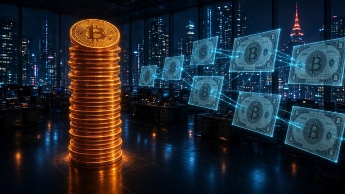 Metaplanet Plans ¥52bn Convertible Bonds to Cut Bitcoin Debt Stack of glowing bitcoins beside holographic bond certificates