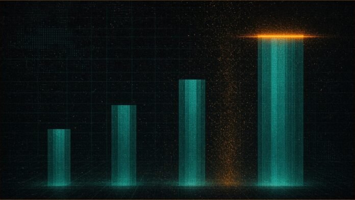 Microsoft Q1: Azure Revenue Up 48% to $33.2bn | TSN Illustration of four rising teal light columns, the tallest topped by a glowing amber band.