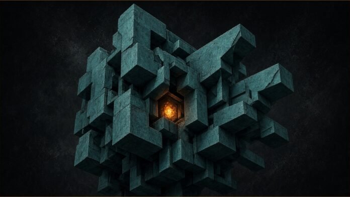 Mistral Large 4 Goes Open-Weight With 1T Parameters | TSN Illustration of interlocking teal blocks around a small glowing amber core.