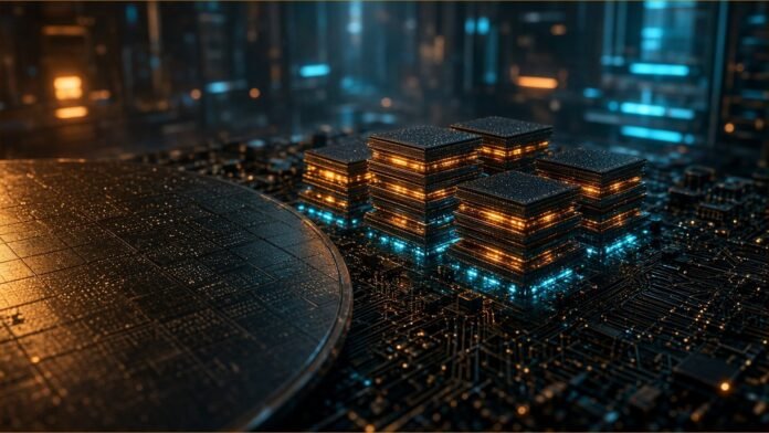 Row of glowing memory modules on a balance scale, one side calm blue, the other flaring red