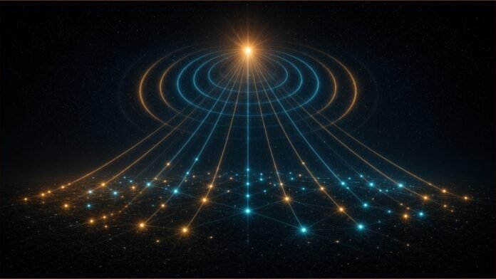 Mystic Alerts Act Adds Satellites to US Alerts | TSN Illustration of a bright point of light in a dark starfield sending pulse rings and beams down to many small glowing dots
