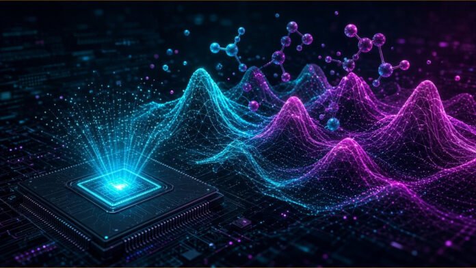 NVIDIA Adds cuPotential to CUDA-X to Push AI-Defined Fabs Silicon wafer with a glowing green die grid and a lattice of linked atoms rising from its surface