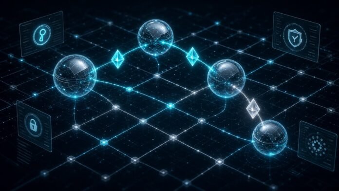 Privy and Ripple to Bring Privy Wallets to the XRP Ledger Row of glowing wallet-shaped cubes plugging into a fast ledger stream, an agent node passing a coin through one