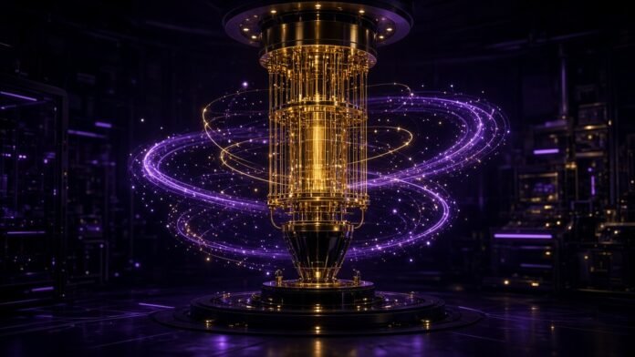 Qilimanjaro Raises €19.6M From Indra and Spain's SETT Glowing chandelier-style quantum processor of stacked circuit rings fed by two streams of light