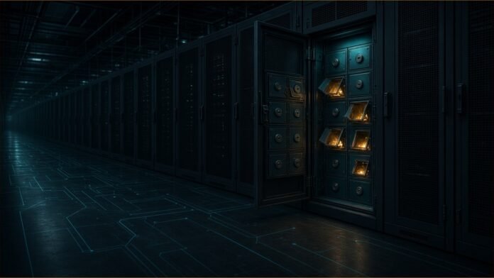 Railway Says Attacker May Have Read Customer Secrets | TSN Illustration of a dark server hall where one cabinet stands open, revealing a wall of small locked compartments with a few prised open and glowing amber