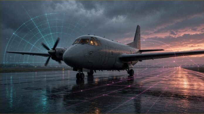 Reliable Robotics Raises $115m for Autonomous Flight | TSN Illustration of an unmarked cargo plane on a wet runway at dusk with radar and flight-path overlays.