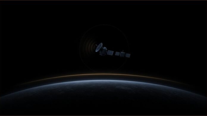 Russian Satellite Shadows ICEYE-X36, Trackers Say | TSN Illustration of satellites in close formation above a dark planet's edge, ringed by a faint dotted circle.