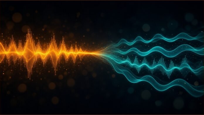 Siri AI Beta Adds Five More Languages | TSN Illustration of an amber voice waveform splitting into several teal waveform ribbons on a dark background
