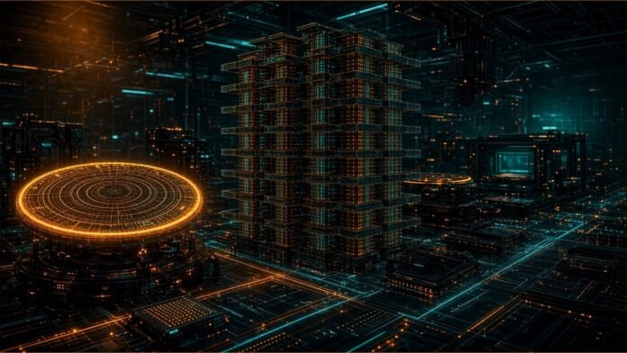 SK Hynix Ties US NAND Fab to China Tool Licence: Reuters Two factory outlines on opposite sides of a dark globe linked by a glowing bridge that stops at a closed gate