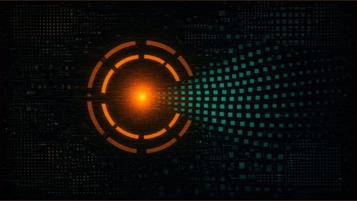 Soneium IP Vault Opens Royalties Fund to Onchain Users | TSN Illustration of a segmented amber ring with a bright core, streaming rows of teal squares outward.