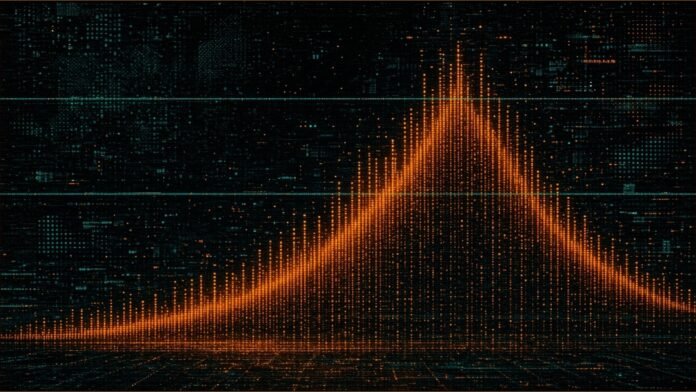 SpaceX Tells FAA It Plans 10,000 Launches a Year | TSN Illustration of thousands of tiny glowing amber dashes rising in a steep curve from a dark floor, crossed by thin teal threshold lines.
