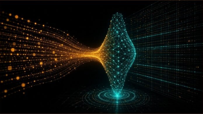 Starling to Train Foundation Model With NVIDIA on Civo Compute slab shaped like a UK map feeding a ribbon of transaction streams into a glowing model core