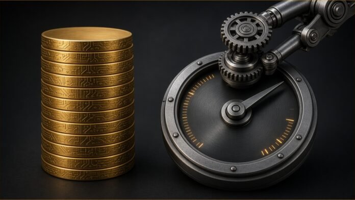 Strategy Buys 267 BTC, Lifts Buyback Cap | TSN Illustration of a stack of coins beside a dial being turned higher.