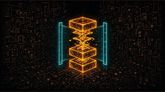 Swell Pauses swETH After Suspected Key Compromise | TSN Illustration of stacked amber token blocks with their flow frozen between two cyan pause barriers